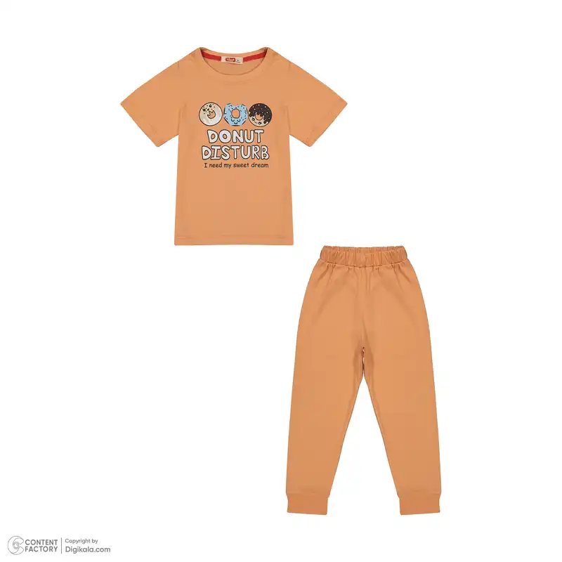 ست تی شرت و شلوار دخترانه مادر مدل لاکی رنگ هلویی
