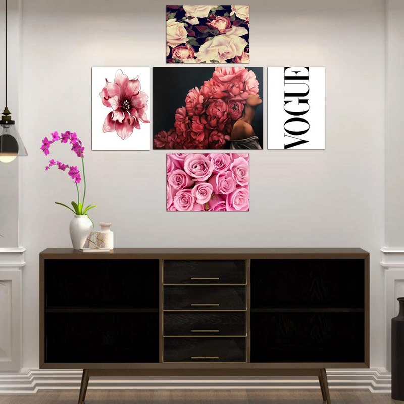 تابلو شاسی بکلیت طرح دکوراتیو گل رنگی مدل SH-222 مجموعه 5 عددی