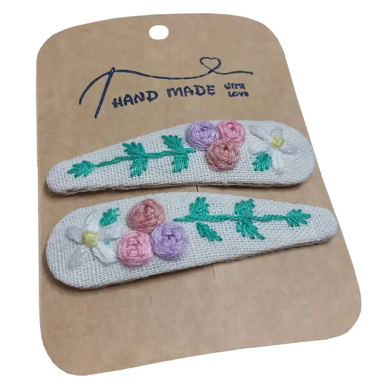 گیره مو دخترانه دنیز مدل تق تقی گلدوزی شده بسته 2 عددی