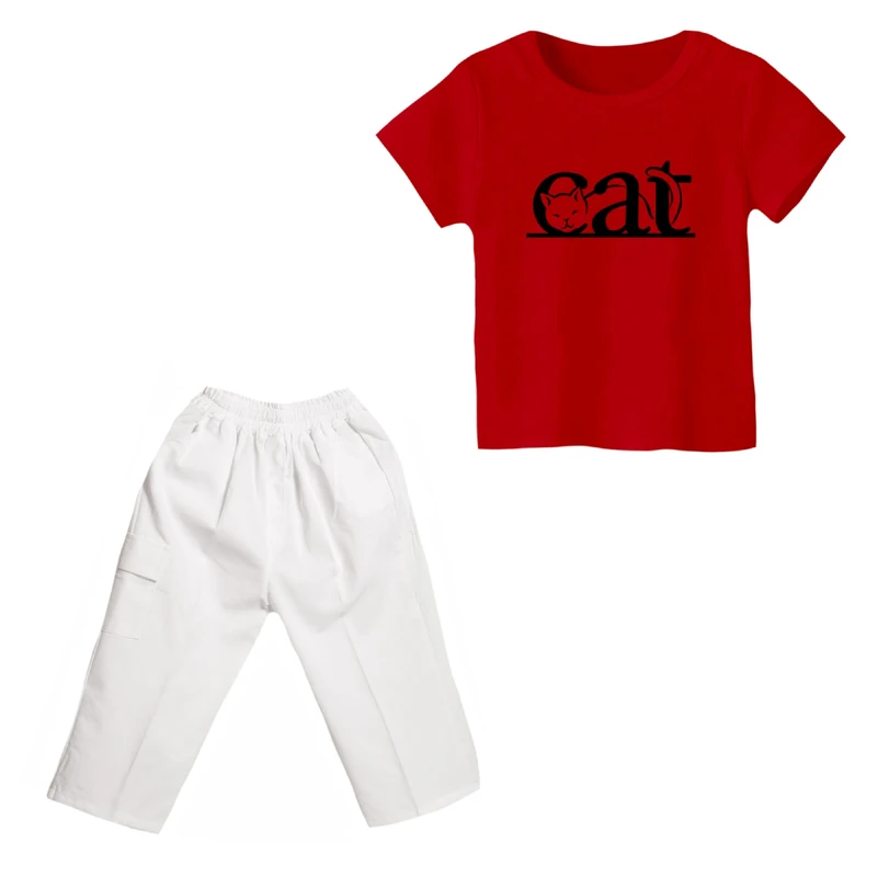 ست تی شرت و شلوارک دخترانه مدل گربه کد ۸