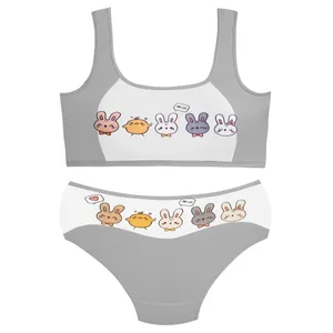 ست شورت و نیم تنه دخترانه ماییلدا مدل پددار خرگوش و جوجه کد 5164-5 رنگ طوسی