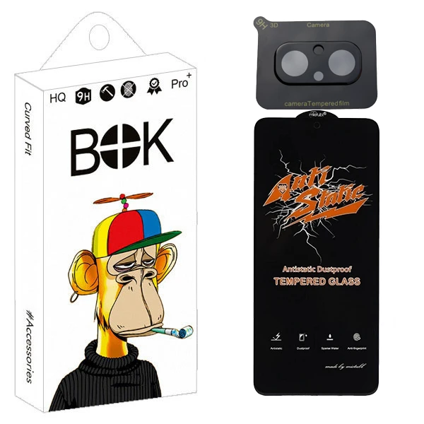 محافظ صفحه نمایش بوک مدل Antistatic Pro مناسب برای گوشی موبایل شیائومی redmi 12c به همراه محافظ لنز دوربین