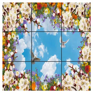 تایل سقفی آسمان مجازی طرح گل های رنگارنگ کد 0600 سایز 60x60 سانتی متر مجموعه 9 عددی