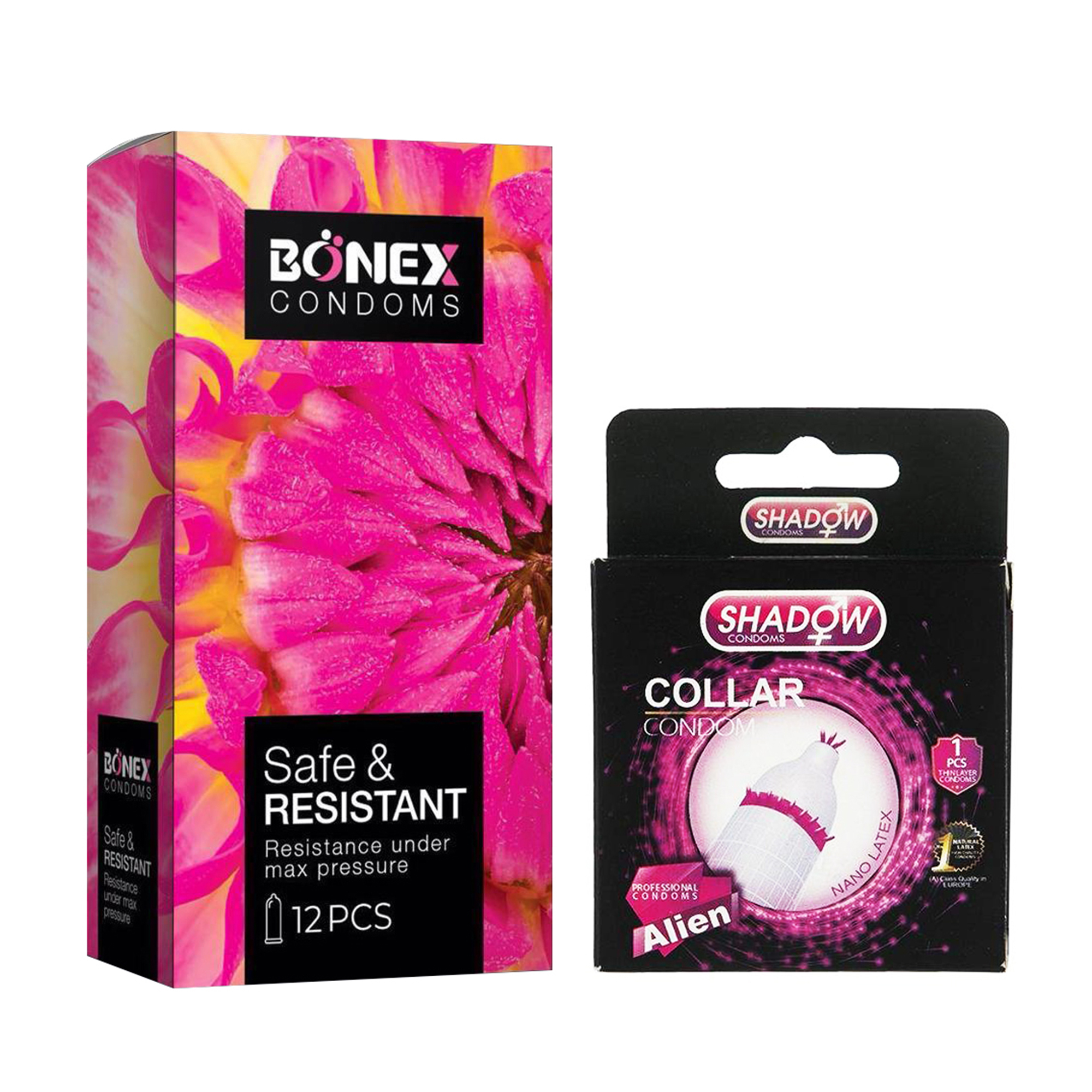 کاندوم بونکس مدل Safe & Resistant بسته 12 عددی به همراه کاندوم شادو مدل Collar