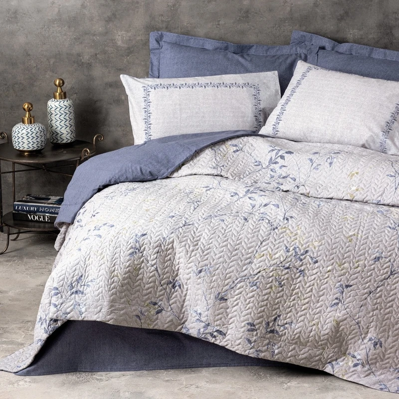 سرویس روتختی یک نفره 3 تکه کاتن باکس مدل Complete Seti Mode Line Nitsa Lacivert T.K