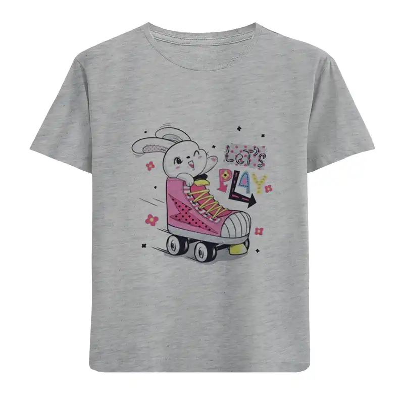 تی شرت آستین کوتاه دخترانه مدل کفش اسکیت D253