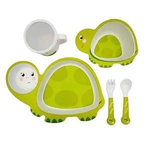 سرویس غذاخوری 5 تکه کودک مدل فیبر بامبو طرح لاک پشت