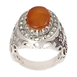 انگشتر نقره مردانه بازرگانی میلادی مدل سنگ عقیق یمنی کهنه رکاب دست ساز کد AM_1975