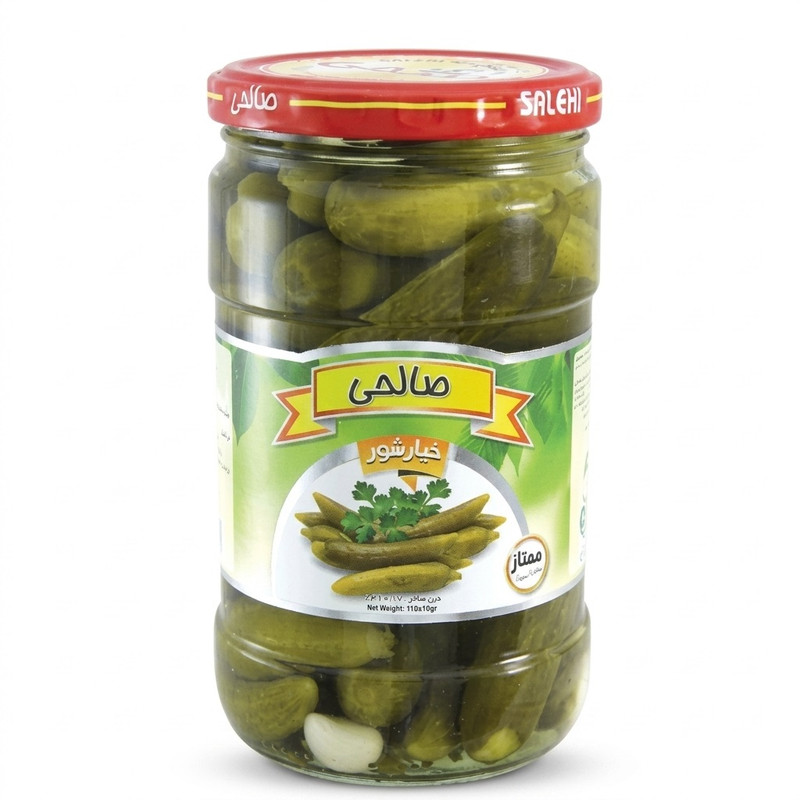 خیارشور سرکه‌ ای پاستوریزه ممتاز صالحی - 650 گرم مجموعه 3 عددی
