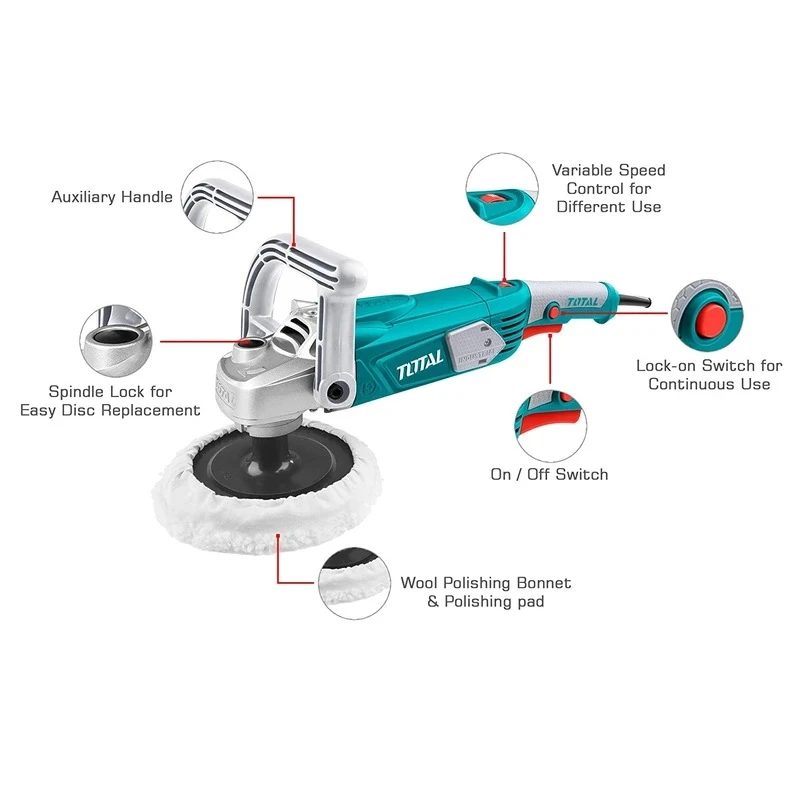 عکس شماره 4 : دستگاه پولیش 1400 وات توتال مدل tp11418018 با حرکت روتاری
