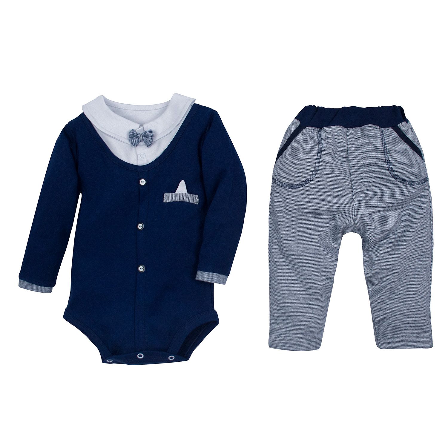 ست بادی آستین بلند و شلوار نوزادی سپیدپوش مدل پاپیون کد 50115 - - 1