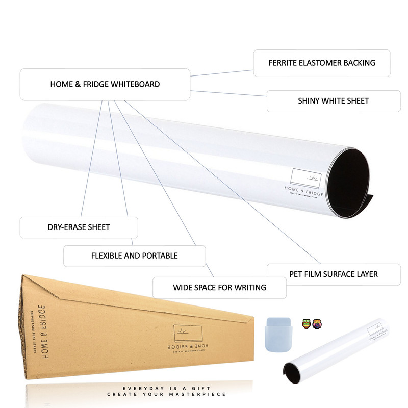 تخته وایت برد هوم اند فریج مدل 3 سایز 30x20 سانتی متر به همراه هولدر مغناطیسی و مگنت یخچالی مجموعه ۴ عددی