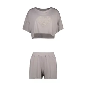 ست نیم تنه و شلوارک زنانه ناربن مدل 3150-1521705 رنگ طوسی