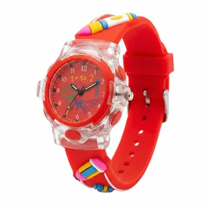 ساعت مچی عقربه‌ای کوارتز بچگانه مدل اسپرت بند سیلیکونی ضد حساسیت چراغدار طرح مداد