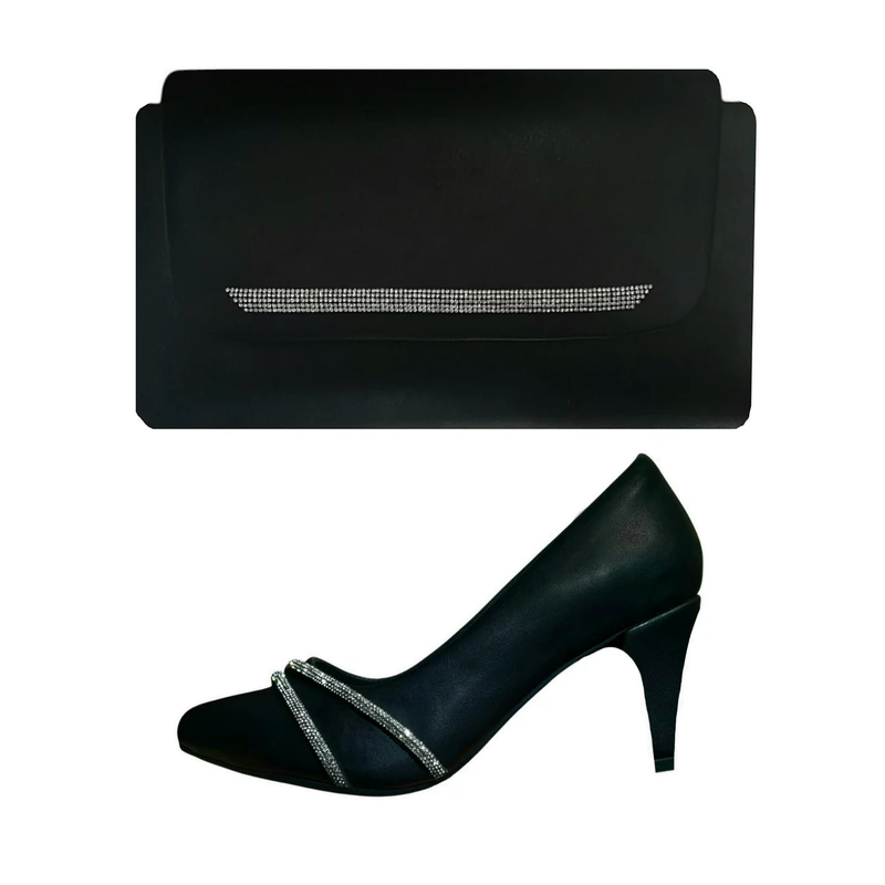 ست کیف و کفش پاشنه‌دار زنانه مدل نگین سوارفسکی