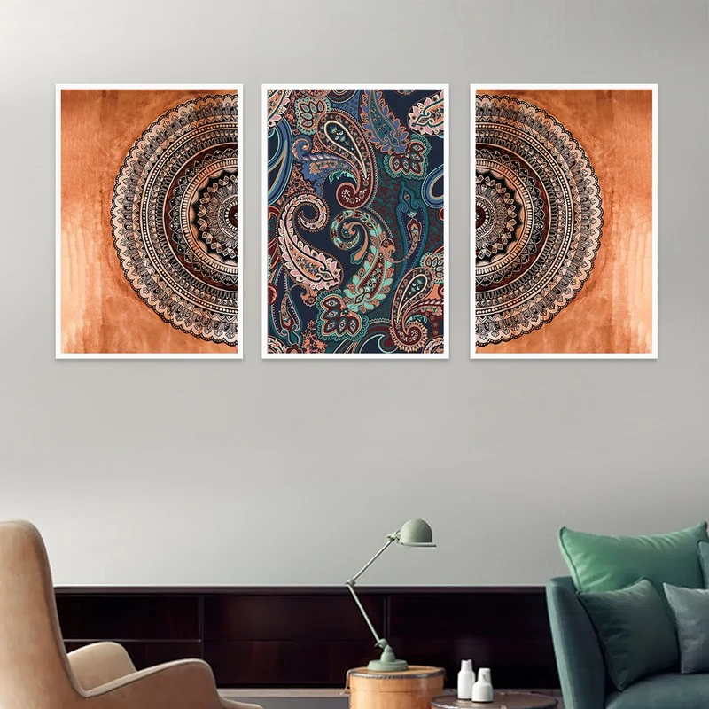 تابلو بکلیت طرح نقاشی سنتی ایران ترمه مدل W-704 مجموعه 3 عددی