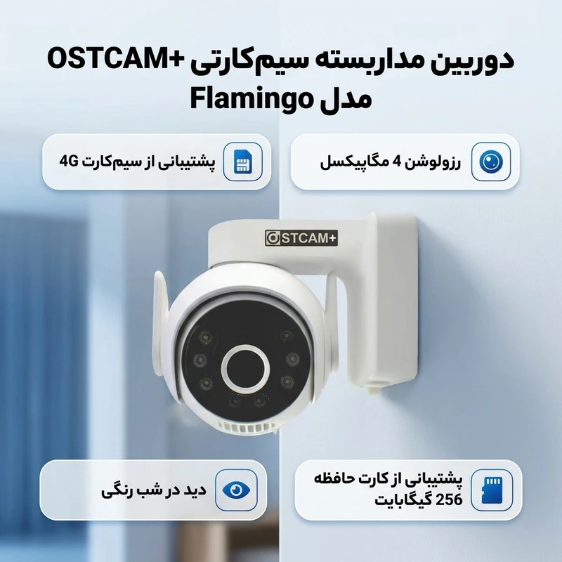 عکس شماره 2 : دوربین مداربسته سیمکارتی او اس تی كم پلاس مدل flamingo