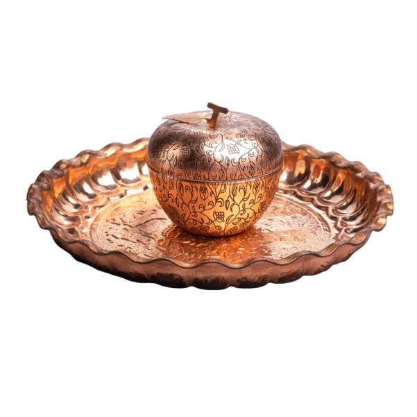 ست دیس و قندان مسی بیجاری کرمان - طرح کنگره دار