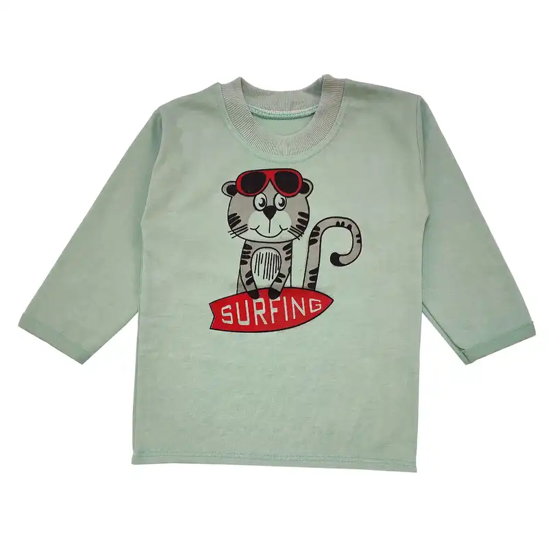 ست تی شرت و شلوار بچگانه مدل پیشی کد 3791 رنگ سبز تیره