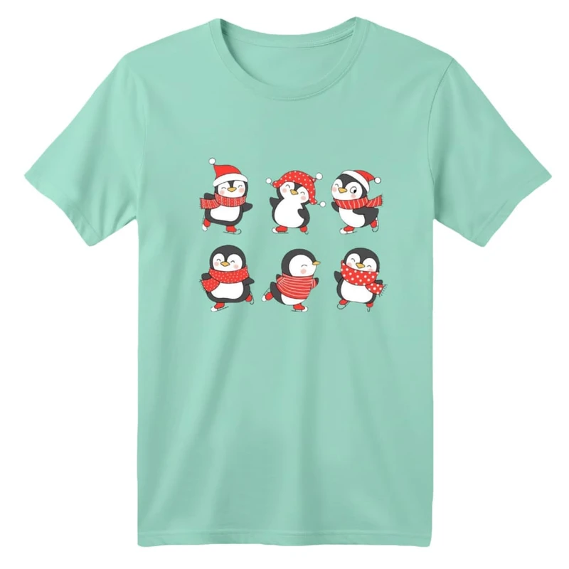 تی شرت آستین کوتاه بچگانه مدل پنگوئن کریسمس کد 10