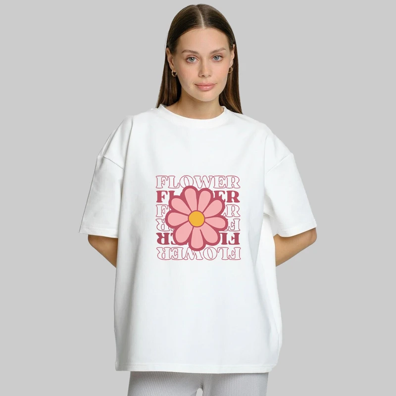 تی شرت آستین کوتاه زنانه پنبه طرح flower