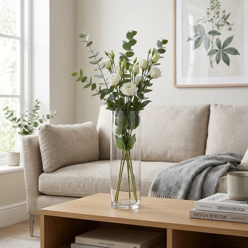 گلدان دکوری شیشه‌ای استوانه‌ای مناسب کاکتوس و گیاهان آپارتمانی ابعاد 8×8×30 سانتی‌متر وزن 300 گرم کد 0830