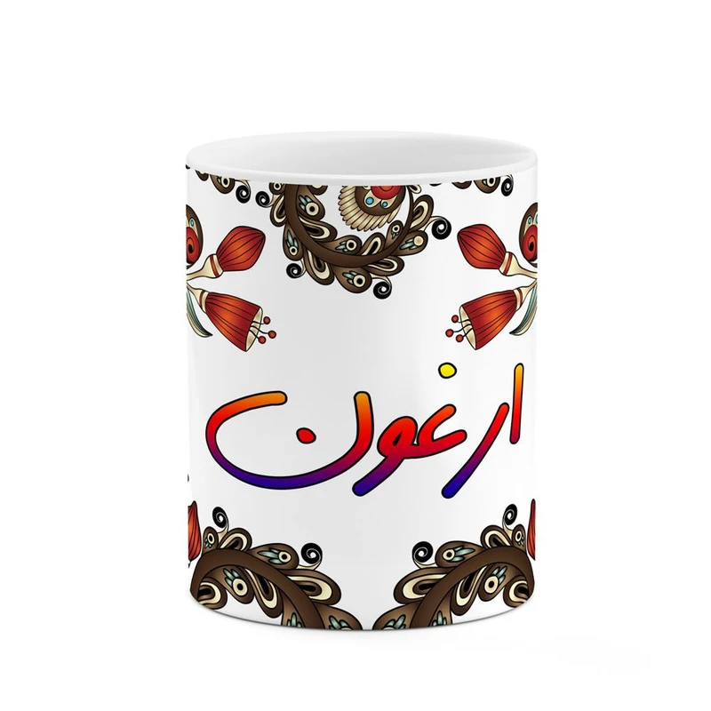 ماگ کاکتی مدل اسم ارغون طرح سنتی گل و بته کد mgh43484