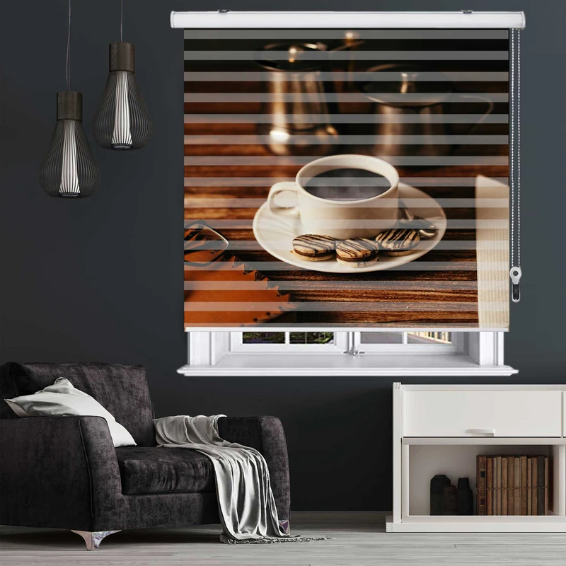 پرده زبرا زیو طرح قهوه کد Coffee 5 سایز 150x200 سانتی متر