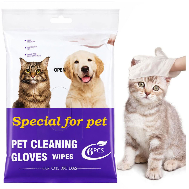 دستکش مرطوب حیوانات خانگی مدل PCG بسته 6 عددی
