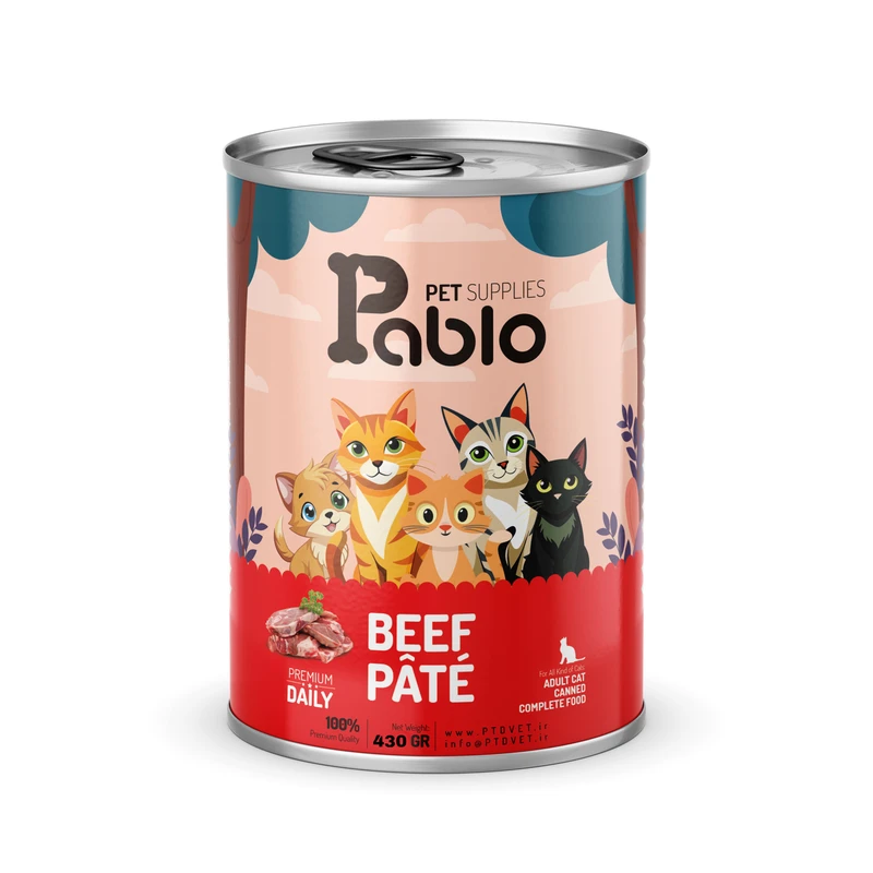 کنسرو گربه پابلو طعم گوشت گاو مدل پته وزن 430 گرم