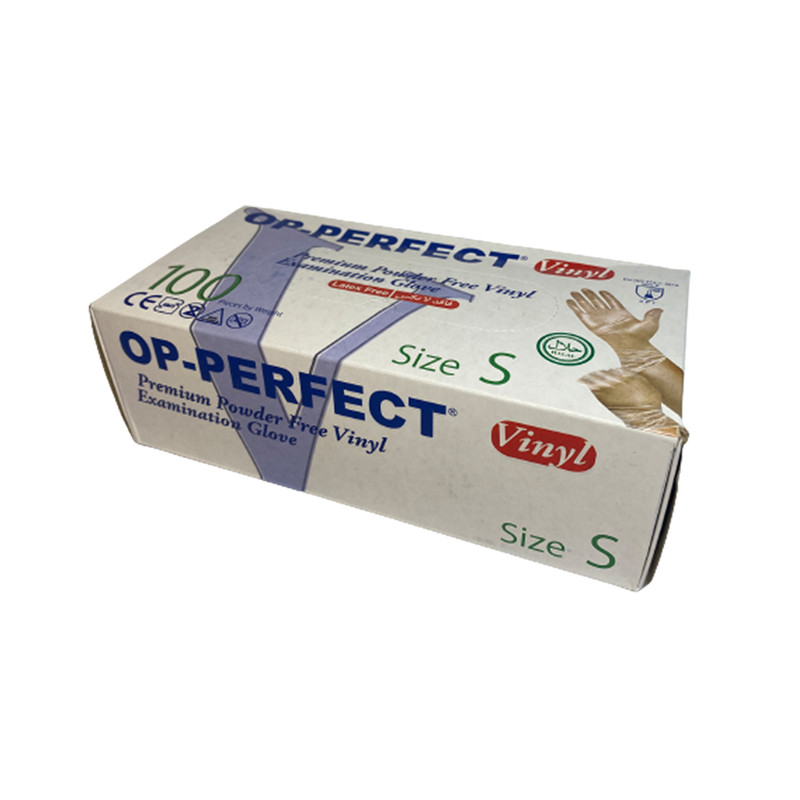 دستکش طبی وینیل اوپی پرفکت مدل پریمیوم سایز اسمال بسته 100 عددی