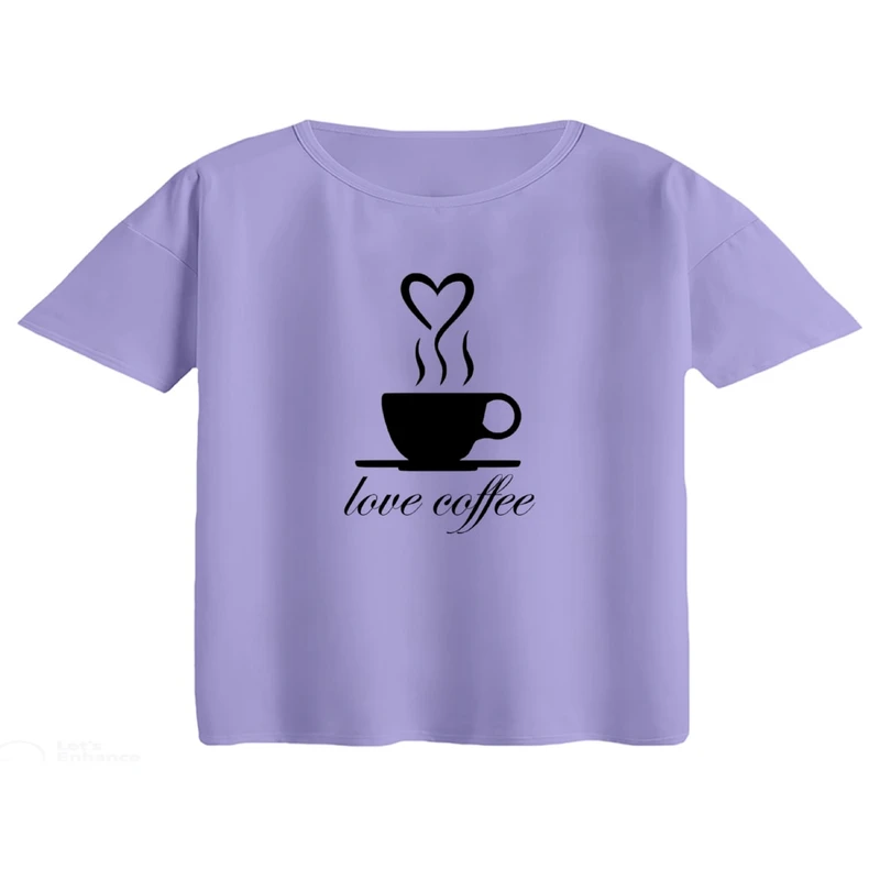 کراپ تی‌شرت آستین کوتاه زنانه مدل love coffee