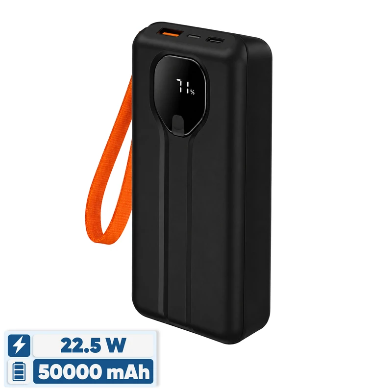 پاوربانک 22.5 وات مدل 50000 22.5w-fast ظرفیت 50000 میلی‌آمپرساعت به همراه دو کابل متصل USB-C و لایتنینگ