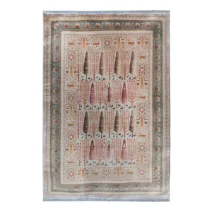 فرش ماشینی 1200 شانه بهراد زمینه و حاشیه کرم طرح ابریشم کد T1030