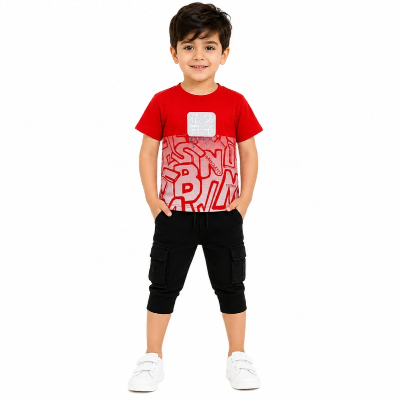 ست تی‌شرت آستین کوتاه و شلوارک پسرانه مدل DRE-5487