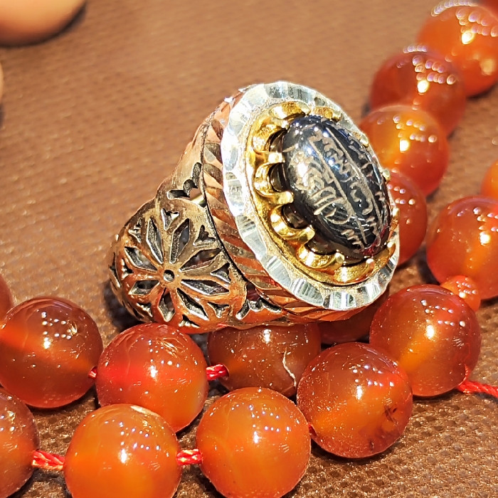 انگشتر نقره مردانه نقره جات بافندگان مدل سنگ حدید هفت جلاله کد 254