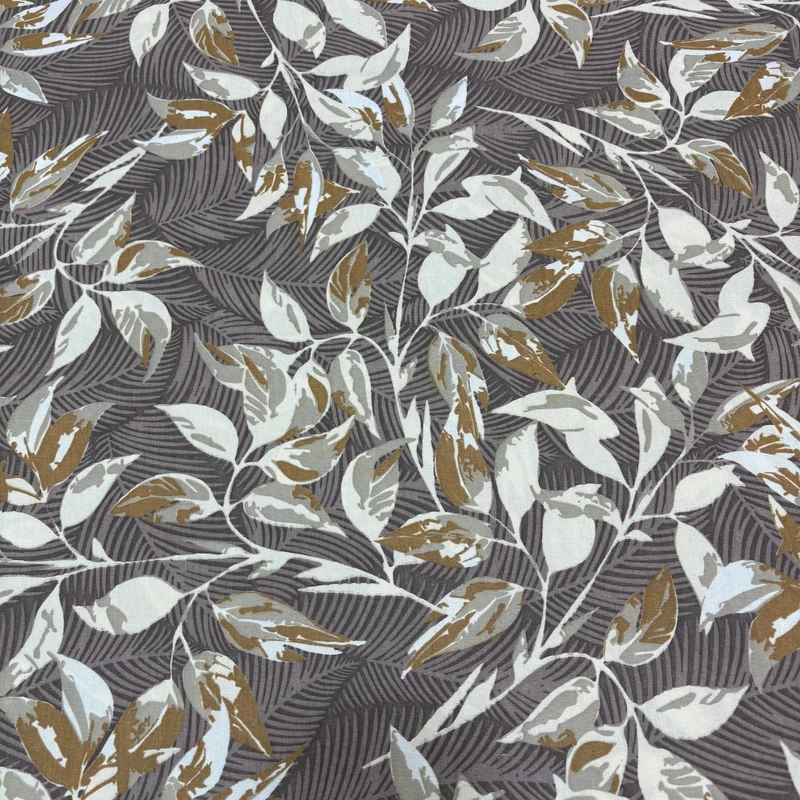 پارچه ملحفه عرض 2 متر مدل والا طرح برگ رنگ طوسی