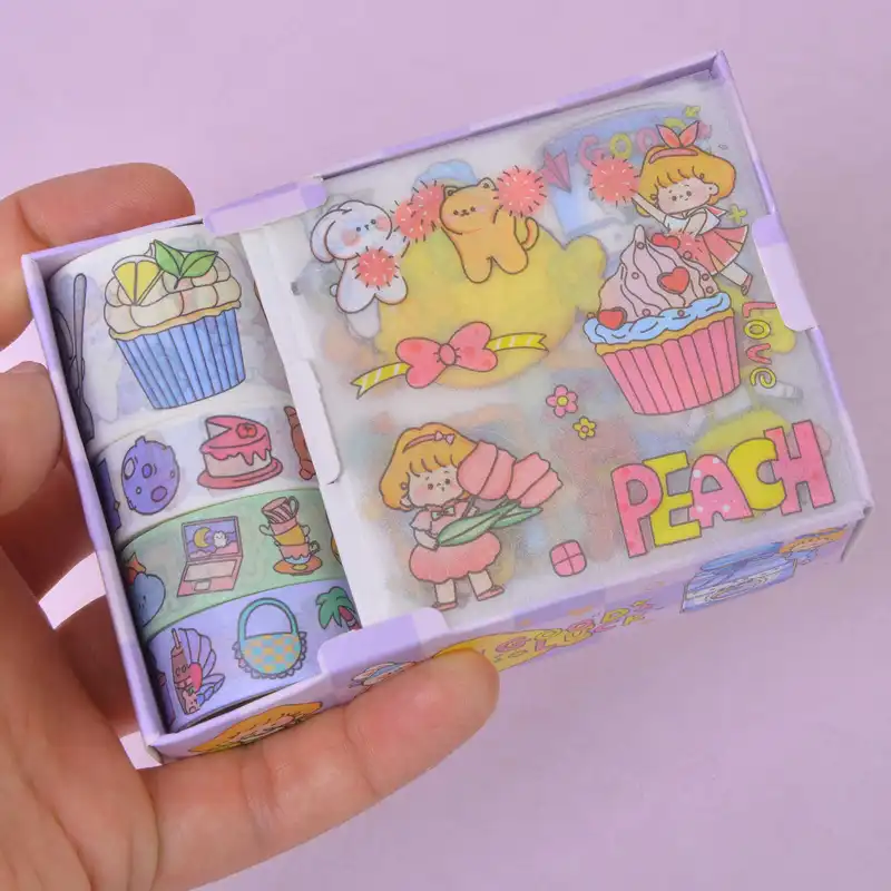 چسب نواری مدل واشی طرح فانتزی دخترانه به همراه استیکر کد2 مجموعه 8عددی