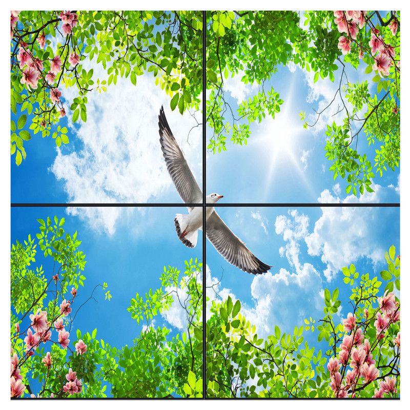 تایل سقفی آسمان مجازی طرح پرواز مرغ دریایی کد 0200 سایز 60x60 سانتی متر مجموعه 4 عددی