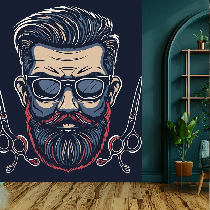 کاغذ دیواری طرح آرایشگاه مردانه مدل قیچی کد KF593