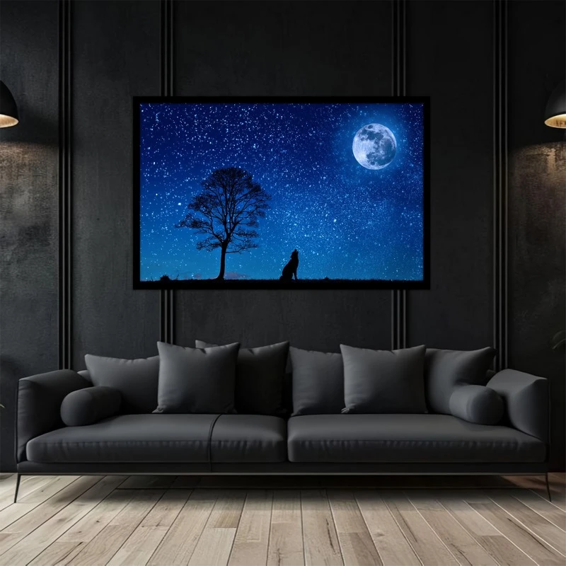 تابلو بکلیت طرح هنری و دکوراتیو  گرگ شب و ماه مدل B-bu5044