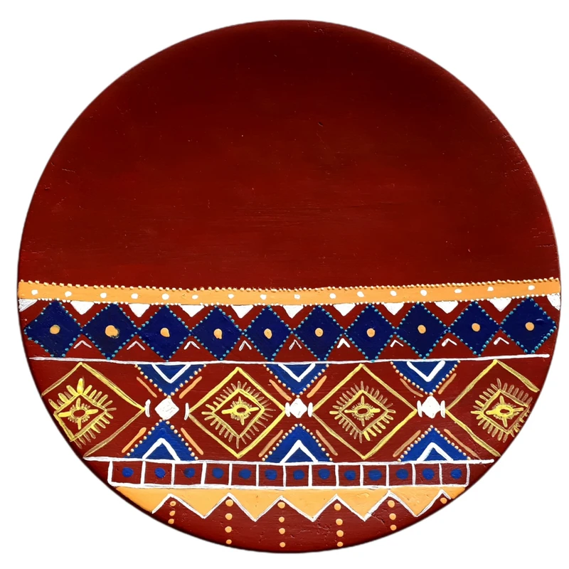 بشقاب دیوار کوب سفالی طرح گلیم مدل دایره کد 0011