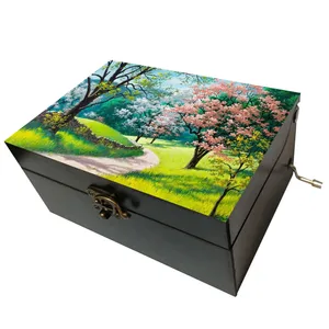 جعبه موزیکال مدل هندلی طرح نقاشی منظره بهار درخت جنگل کد T1119