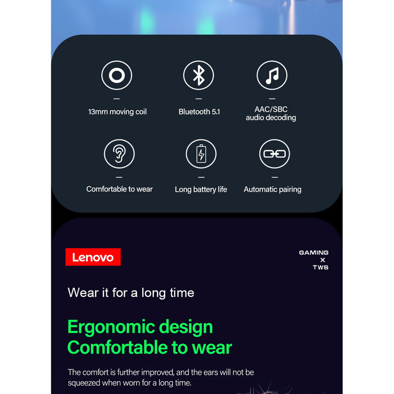 قیمت و خرید هدفون مخصوص بازی بلوتوثی لنوو مدل Think Plus XT (85)