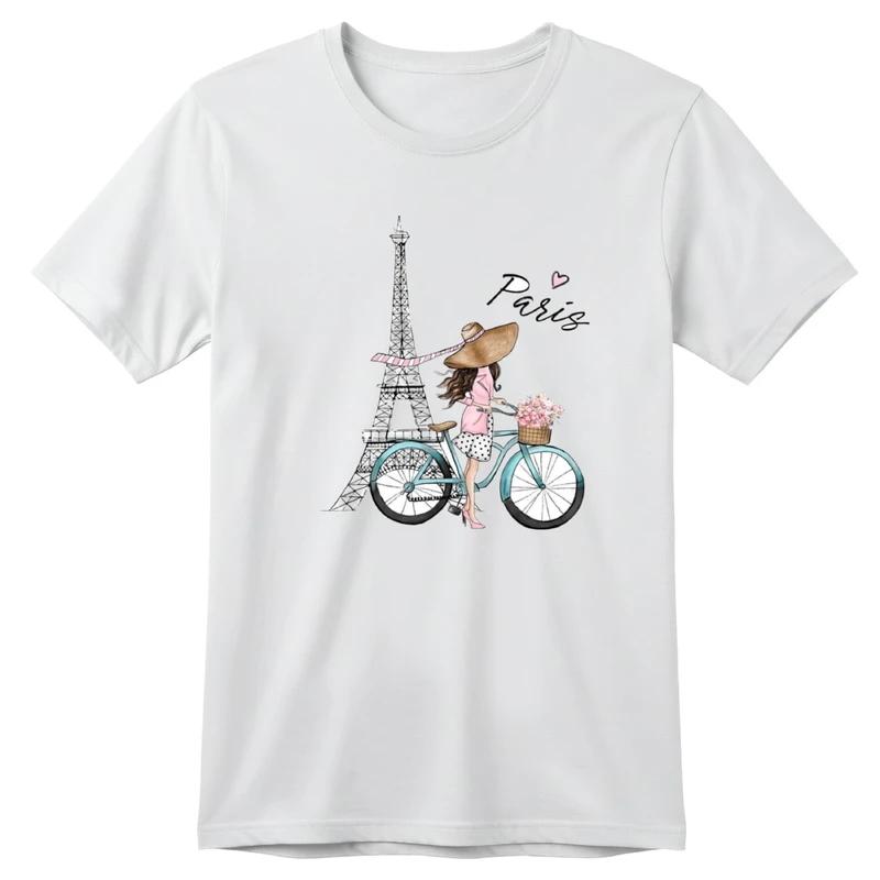 تی‌شرت آستین کوتاه بچگانه مدل دخترک و پاریس کد v20 