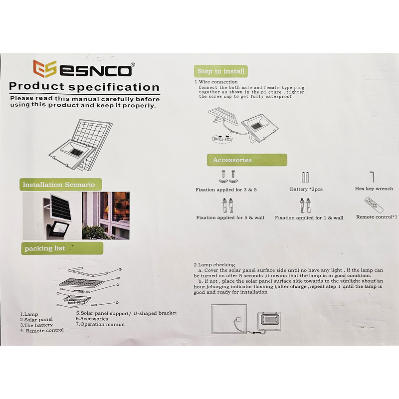 پروژکتور ال ای دی خورشیدی اسنکو مدل ES11800W ظرفیت 800 وات