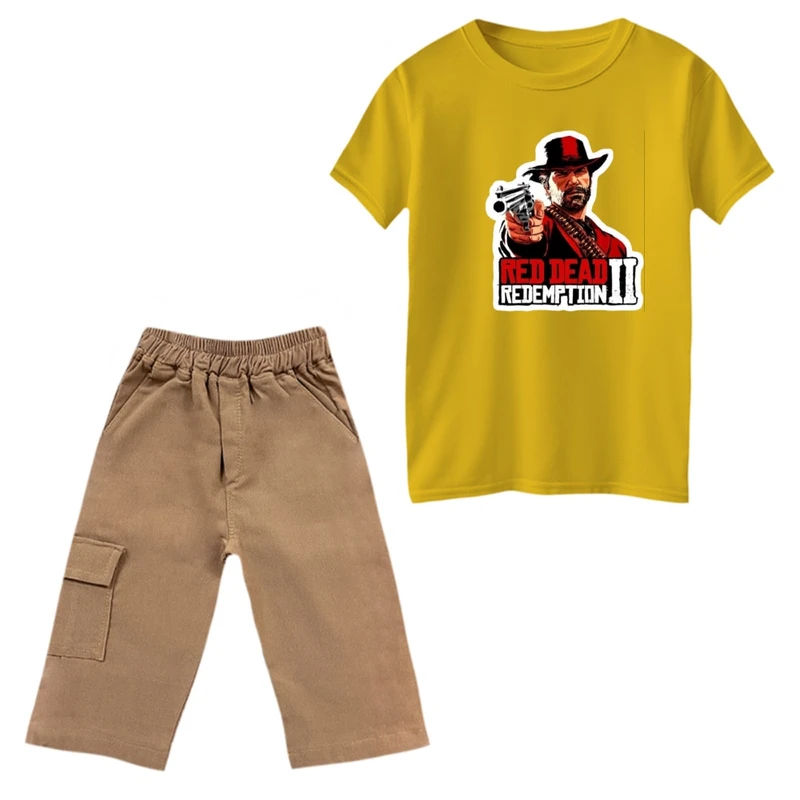 ست تی‌شرت و شلوارک پسرانه مدل red dead 2