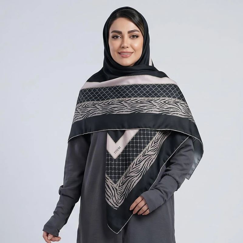 روسری زنانه آنالیا مدل ابریشم دور دست دوز کد 6016