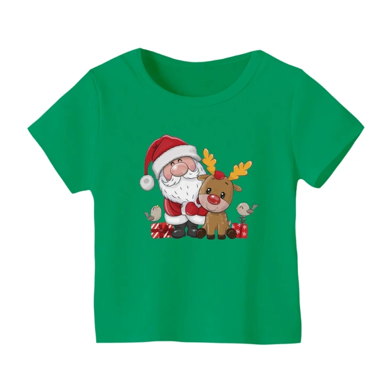 تی شرت آستین کوتاه بچگانه مدل بابانوئل و گوزن کریسمس کد 5