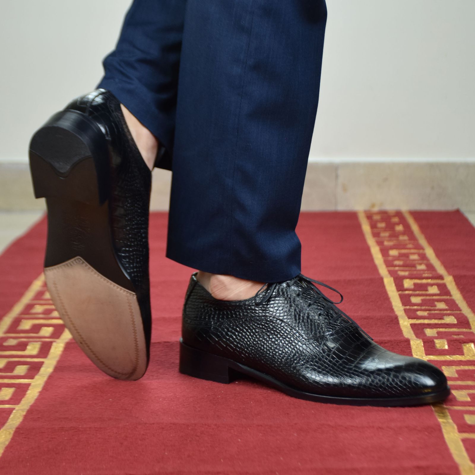 کفش مردانه کرمانی مدل چرم طبیعی دستدوز کروکو کد 1071 رنگ مشکی -  - 3